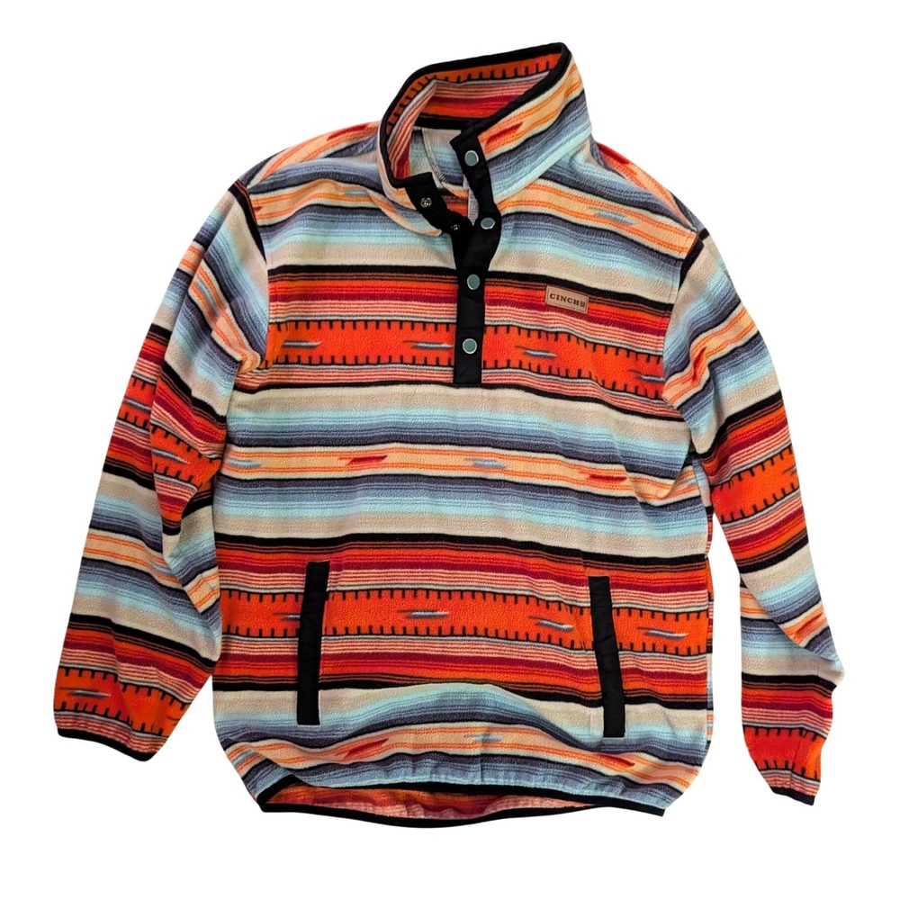 Cinch Men's Aztec Fleece Pullover Multi Color Southwestern Snap Mock Neck- S - Picture 2 of 7